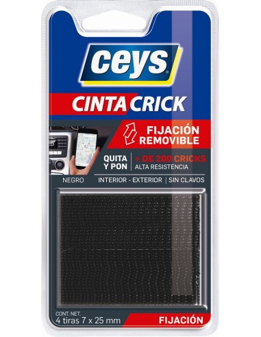 ADHESIVO 2 CARAS CRICK NEGRO 4 TIRAS 7cm 25mm CEYS