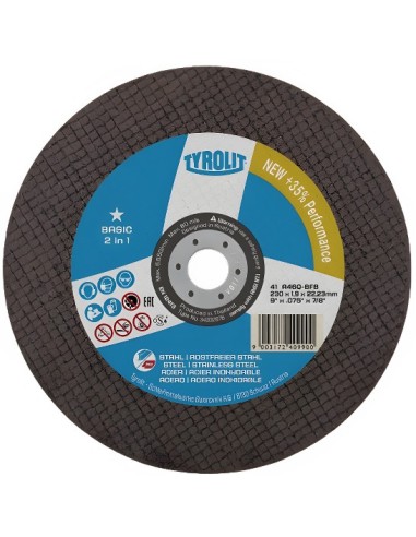 DISCO CORTE TYROLIT BASIC A46Q-BFB INOX 230x1,9mm 25UD