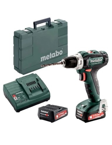 TALADRO ATORNILLADOR METABO POWERMAXX BS 12V + CARGADOR Y 2 BATERIAS 2AH