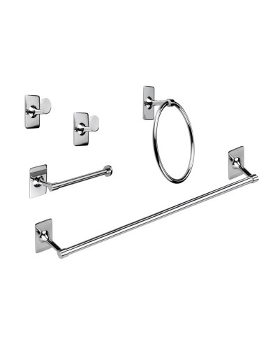 CONJUNTO BAÑO B-LABEL 5 PIEZAS ADHESIVO INOX