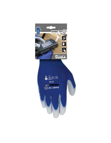 PACK 10UD GUANTE RECUBIERTO POLIESTER POLIURETANO H4119 SMART TIP AZUL/GRIS