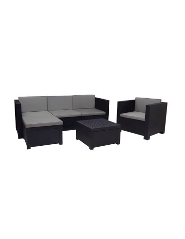 SET MANHATTAN SOFA+SILLON+MESA+POUF GRAFITO