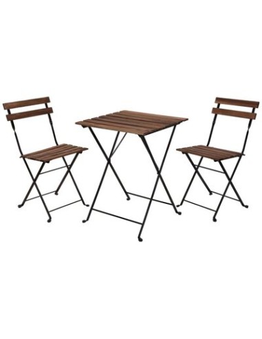 CONJUNTO BISTRO MESA + 2 SILLAS PLEGABLES MADERA Y METAL