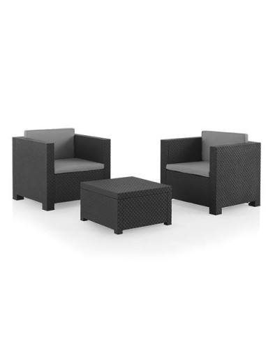 SET DIVA TETE A TETE 2 SILLONES + MESA GRAFITO