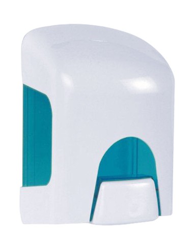 DISPENSADOR JABON CUBE EN ABS BLANCO Y AZUL ADOSADO A PARED 1000ml