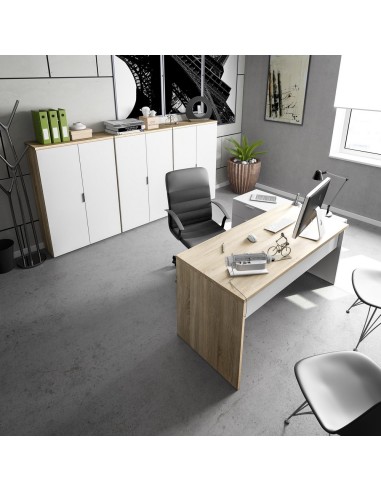 MESA OFFICE DESPACHO CON BUC REVERSIBLE BLANCO/ROBLE