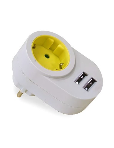 ADAPTADOR TOMA TIERRA LATERAL 16A-250V 2 USB