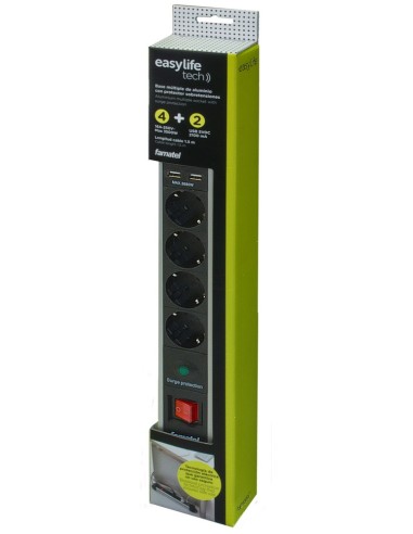 BASE MULTIPLE 4 TOMAS + 2 USB CON INTERRUPTOR FAMATEL