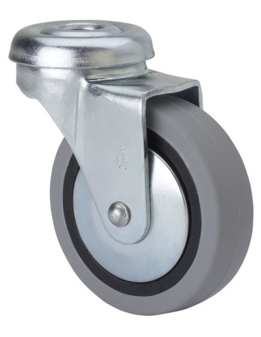 RUEDA MUEBLE AUXILIAR GIRATORIA B GOMA D40 GRIS AGUJERO PASANTE 8mm 17kg