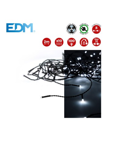 CORTINA CON PROGRAMDOR 2x1M 10 TIRAS 100 LEDS BLANCO CALIDO EDM