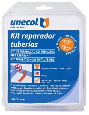 REPARADOR TUBERIAS UNIVERSAL KIT CON VENDAS GUANTES Y EPOXI