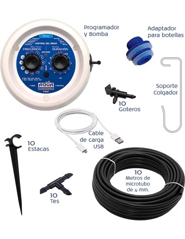 KIT RIEGO VACACIONAL PROGRAMABLE BATERIA LITIO PARA 10 MACETAS ALTADEX