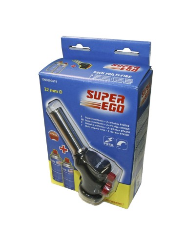 SOPLETE GAS SUPER-EGO MULTIFIRE + 2 CARTUCHOS BTN 250